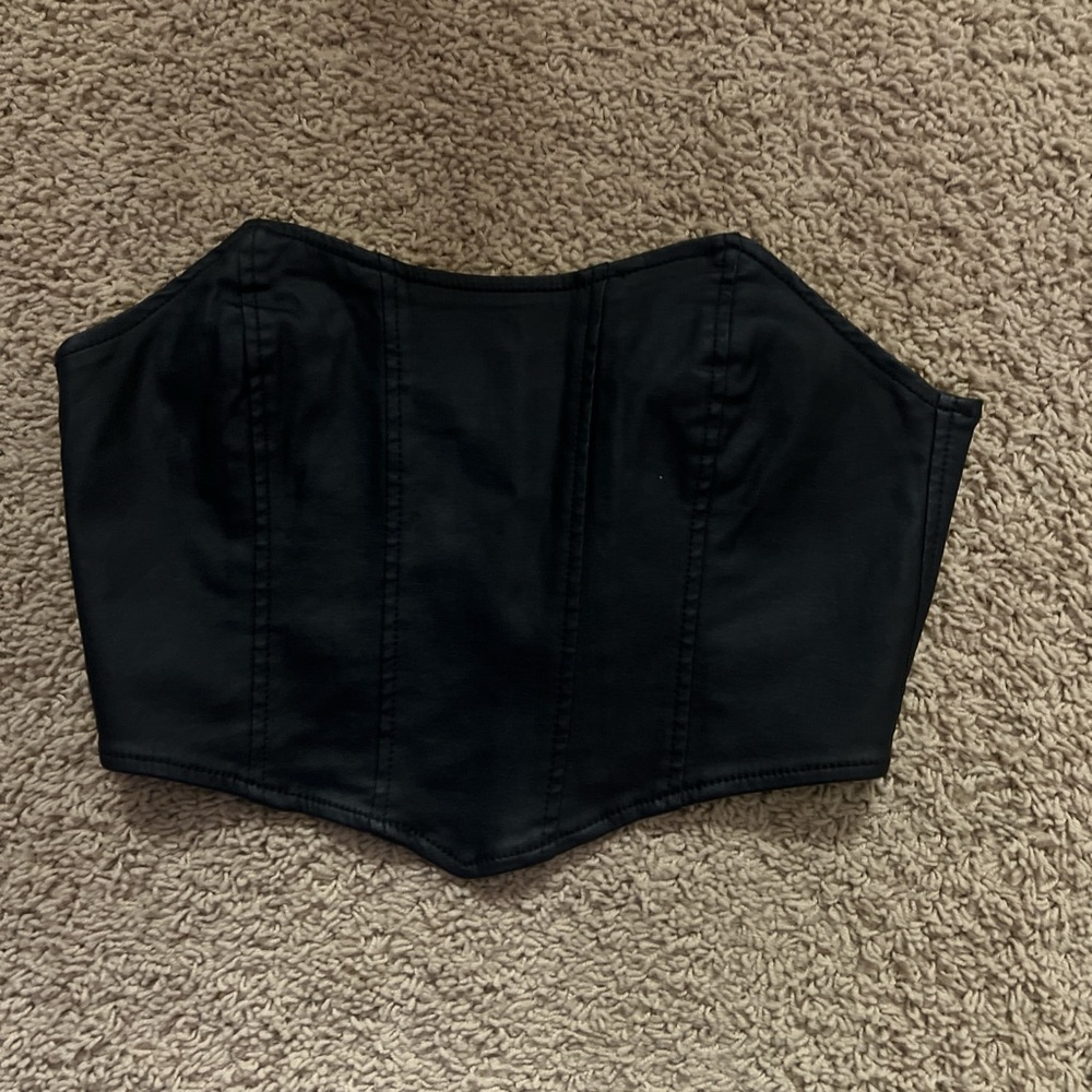 Edikted Black Fax Leather Corset Top